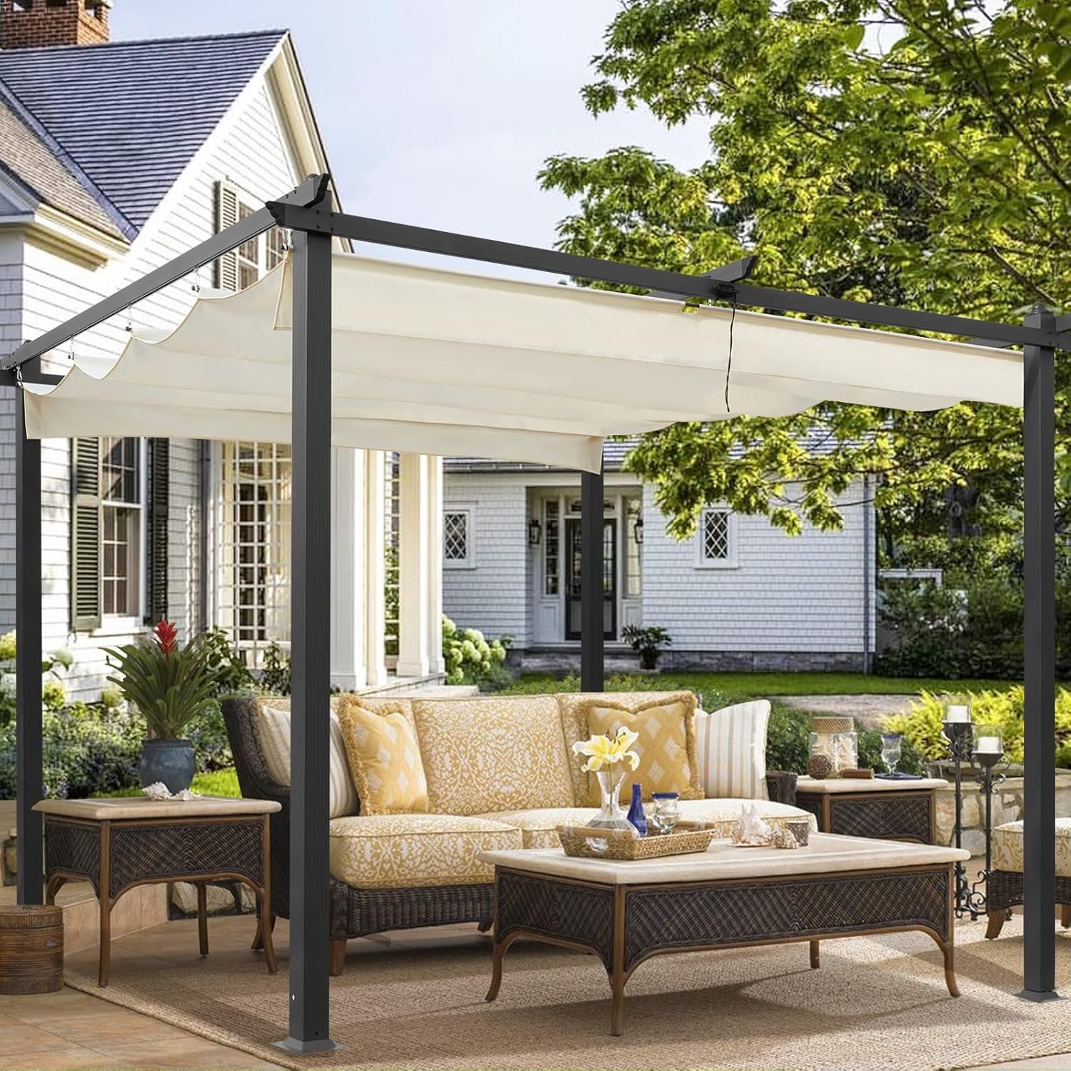 Modern retractable pergola installed on a terrace